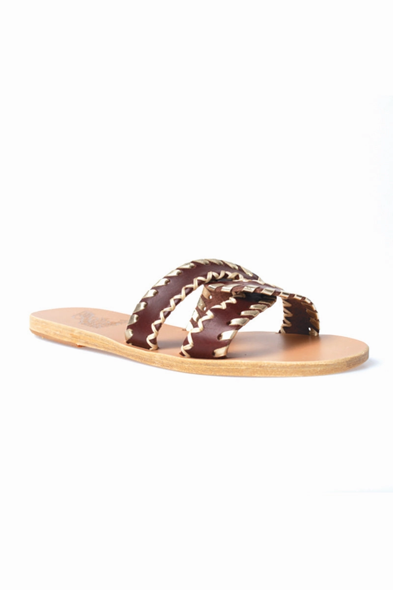 Mindful Motion Wear With Intent Desmos Stitch Slide Sandals In Chestnut