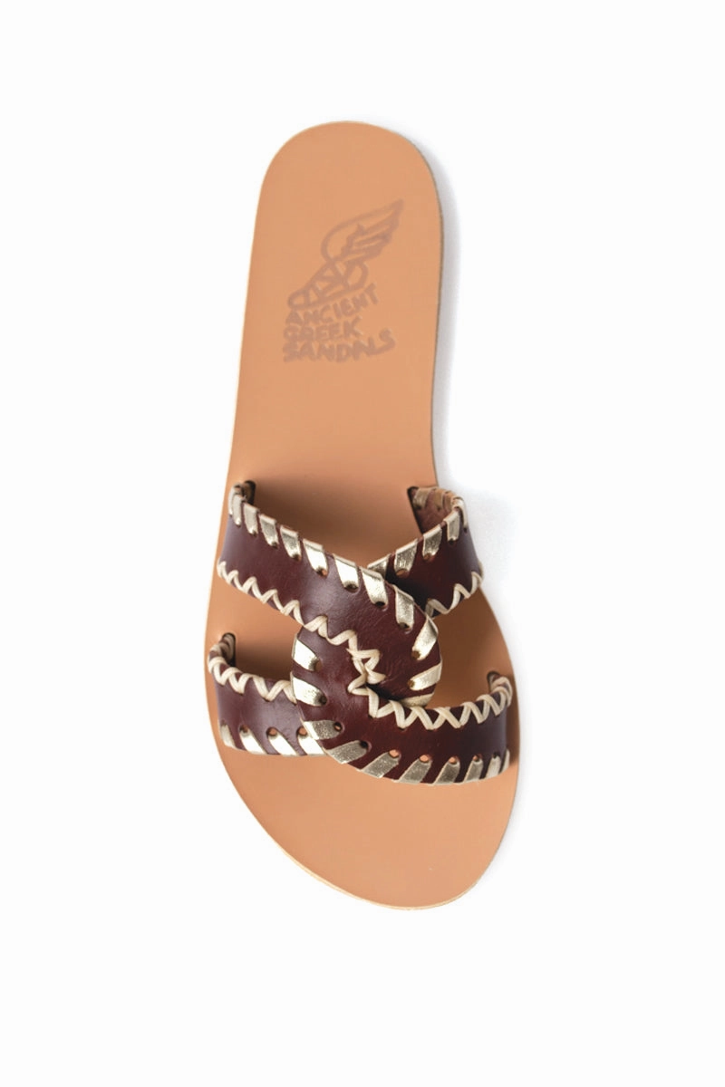 Desmos Stitch Slide Sandals In Chestnut Confident Comfort Form-Led