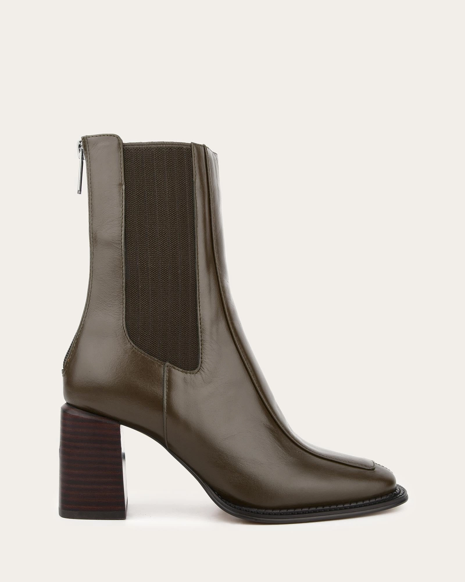 Living In Style Devina Mid Ankle Boots Dark Olive Leather