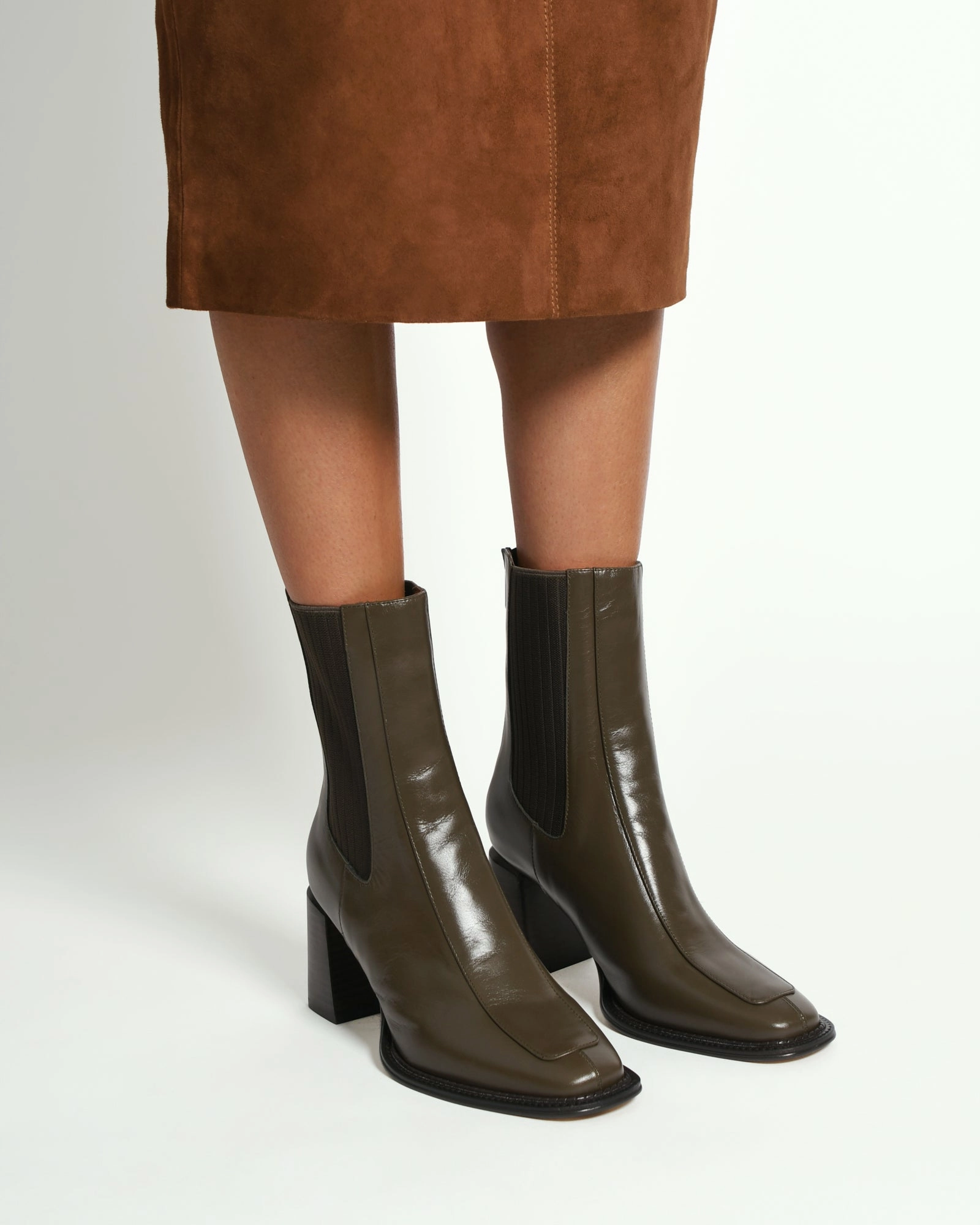 Devina Mid Ankle Boots Dark Olive Leather Your Everyday Edge Refined Essentials