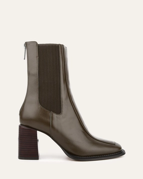 Living In Style Devina Mid Ankle Boots Dark Olive Leather