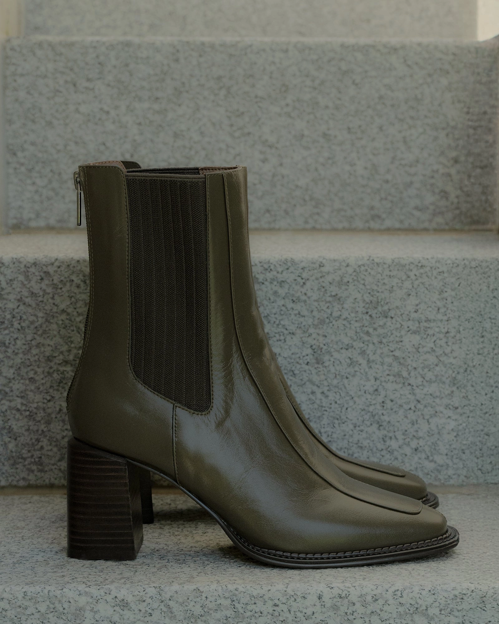 Clean-Life Gear Devina Mid Ankle Boots Dark Olive Leather