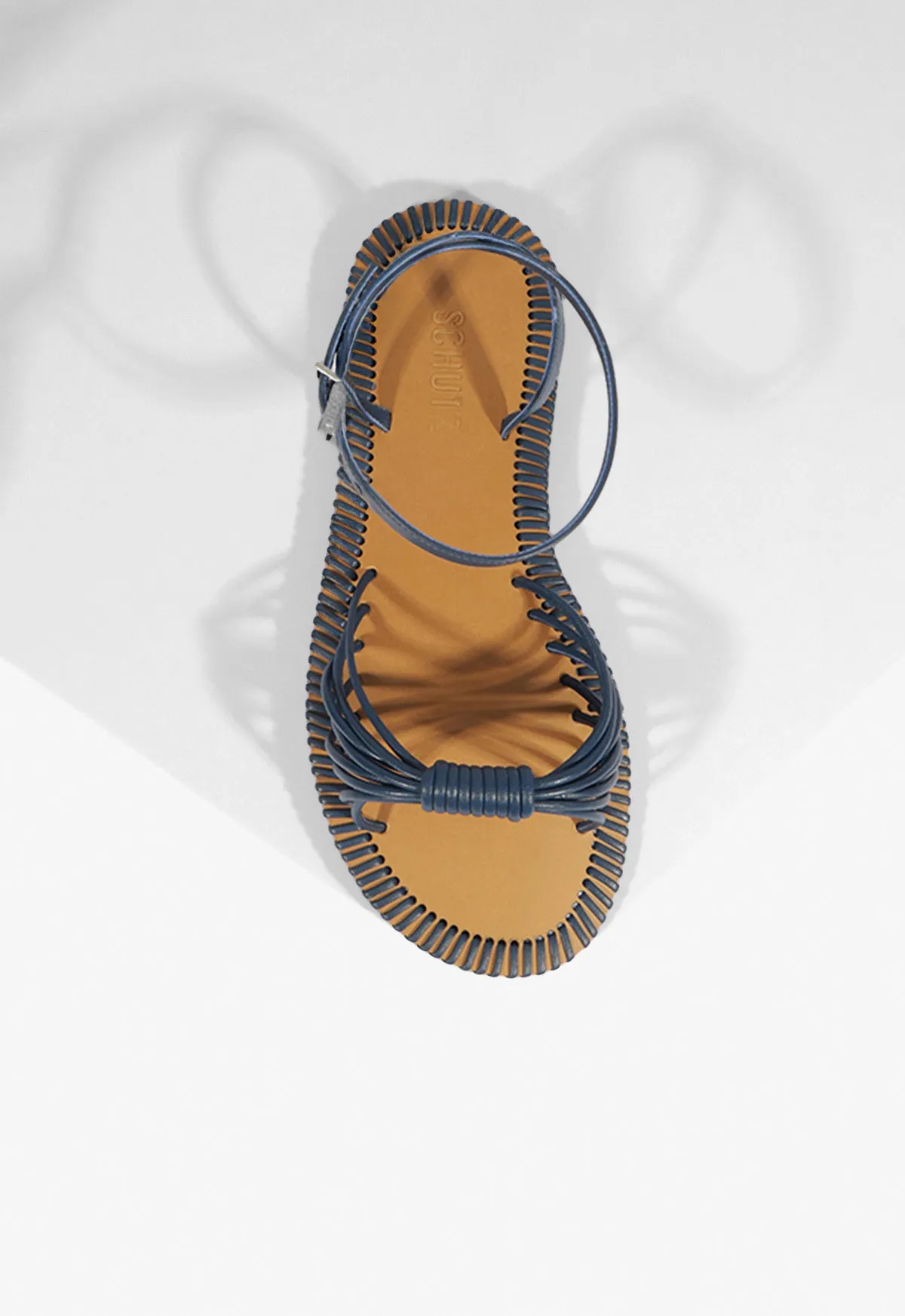 Livia Blue Leather Flat Sandal Urban Evolution Versatile Mood