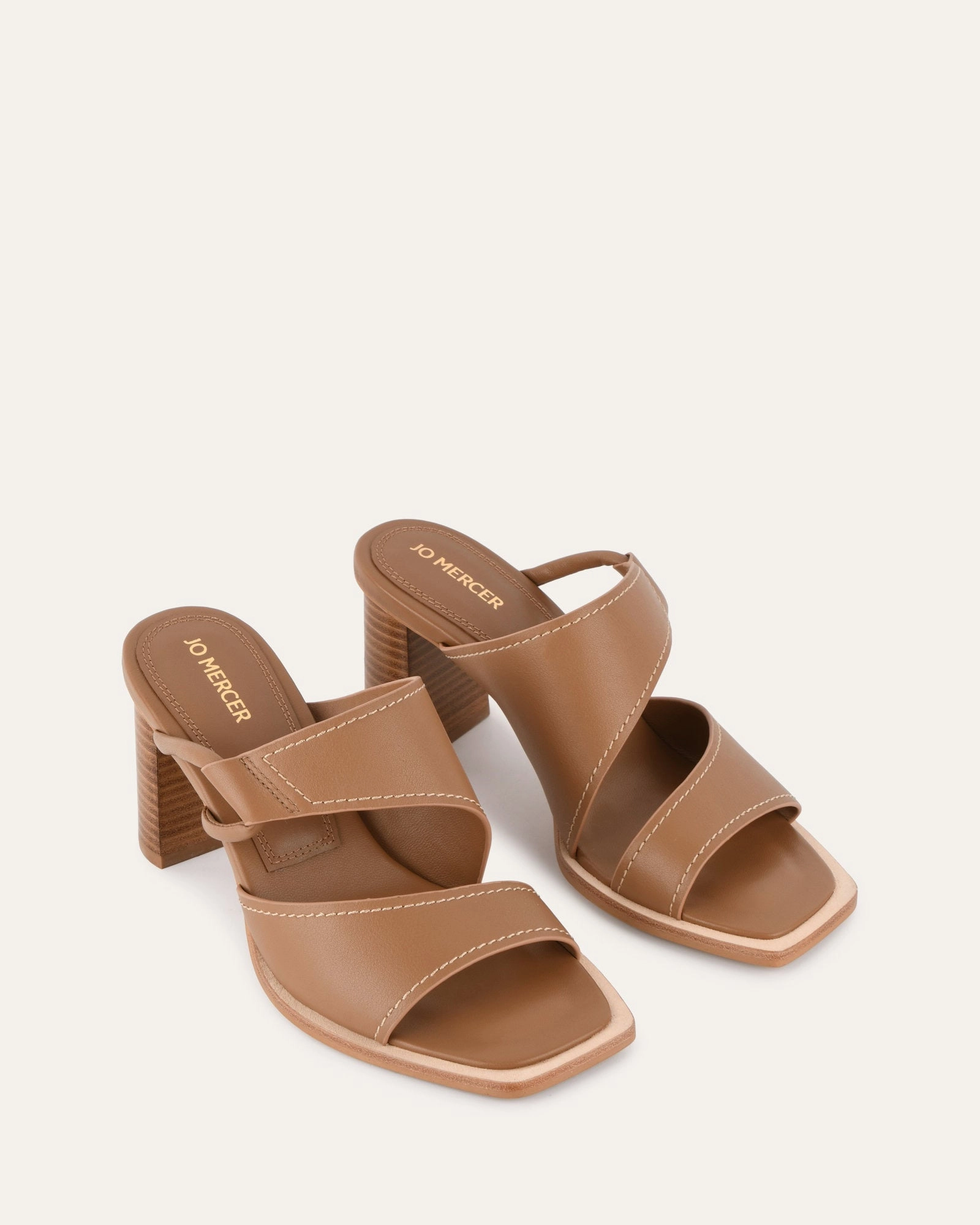 Crafted Pulse Cammy Mid Heel Sandals Tan Leather