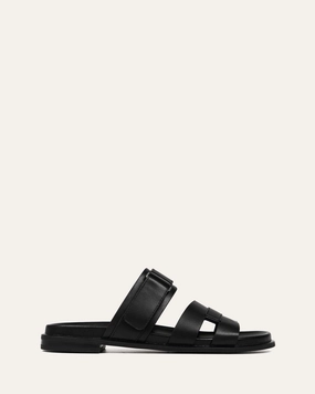 Hendrix Flat Slides Black Leather Seasonless Energy