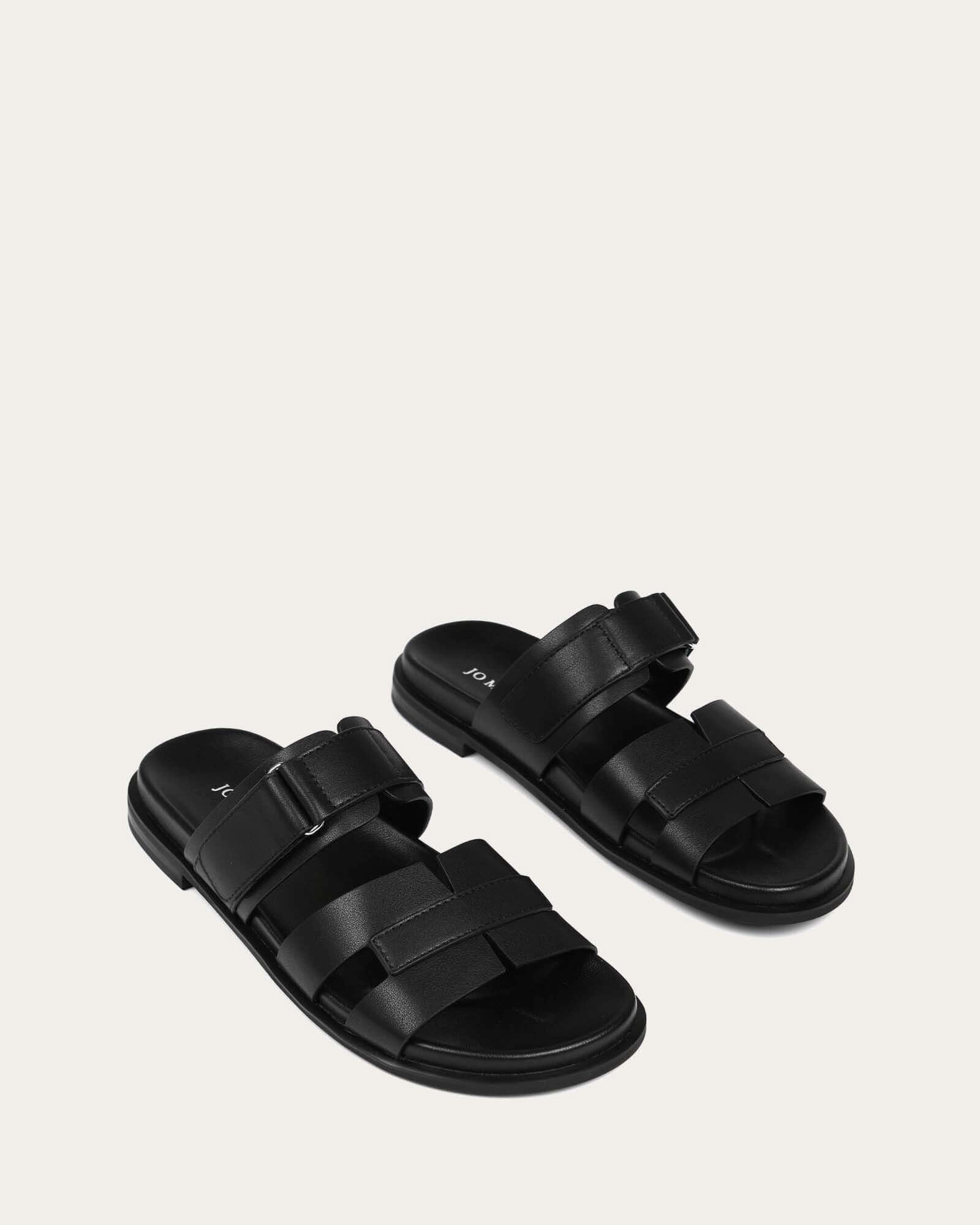 No-Fuss Fit Hendrix Flat Slides Black Leather