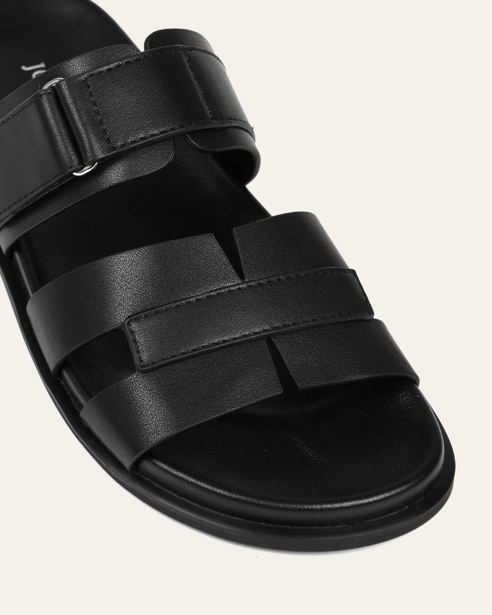 Essence Wear Hendrix Flat Slides Black Leather
