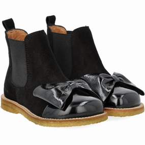 Your Mobile Look Angulus Black/Black Elastic Chelsea Boot With Salmon Nose And Bow
