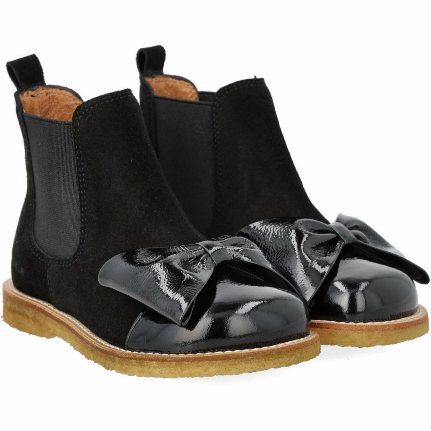 Your Mobile Look Angulus Black/Black Elastic Chelsea Boot With Salmon Nose And Bow