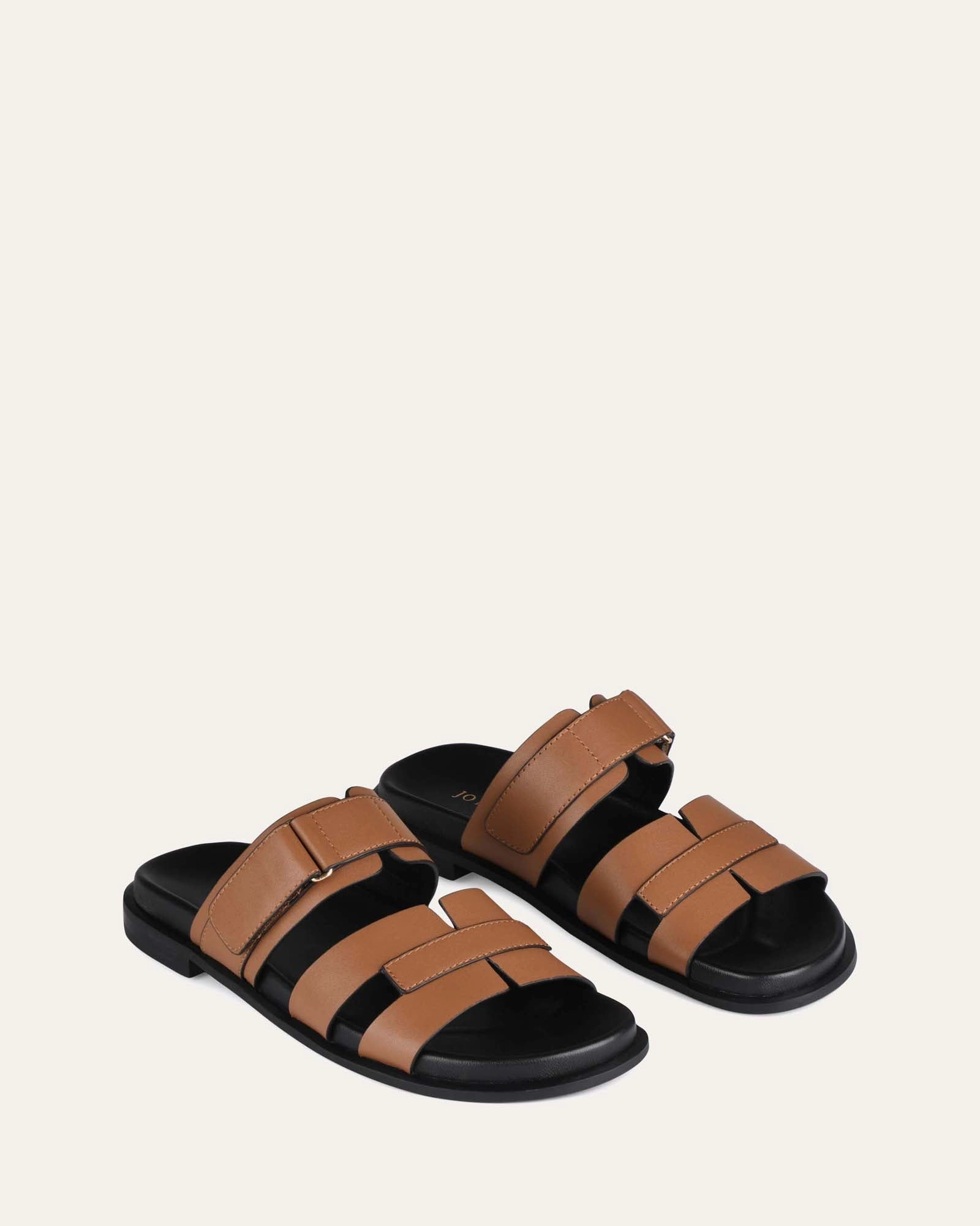 City-Form Hendrix Flat Slides Dark Tan Leather