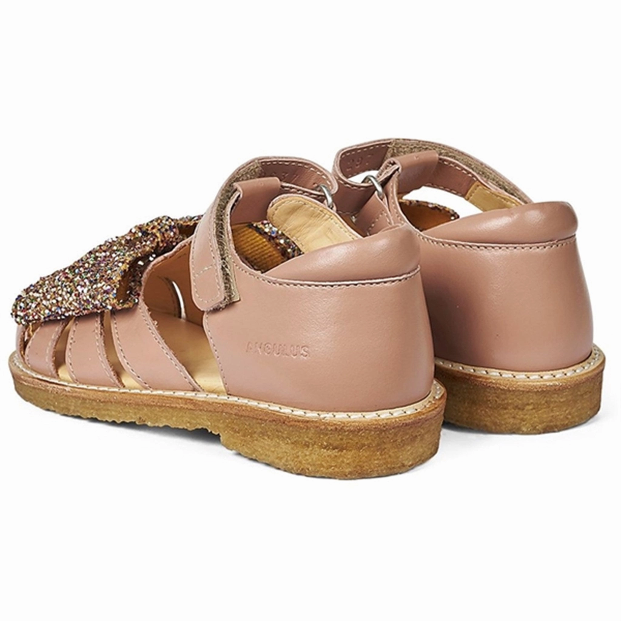 Angulus Sandal W. Bow And Velcro Dark Peach/Multi Glitter Refined Presence Form And Motion