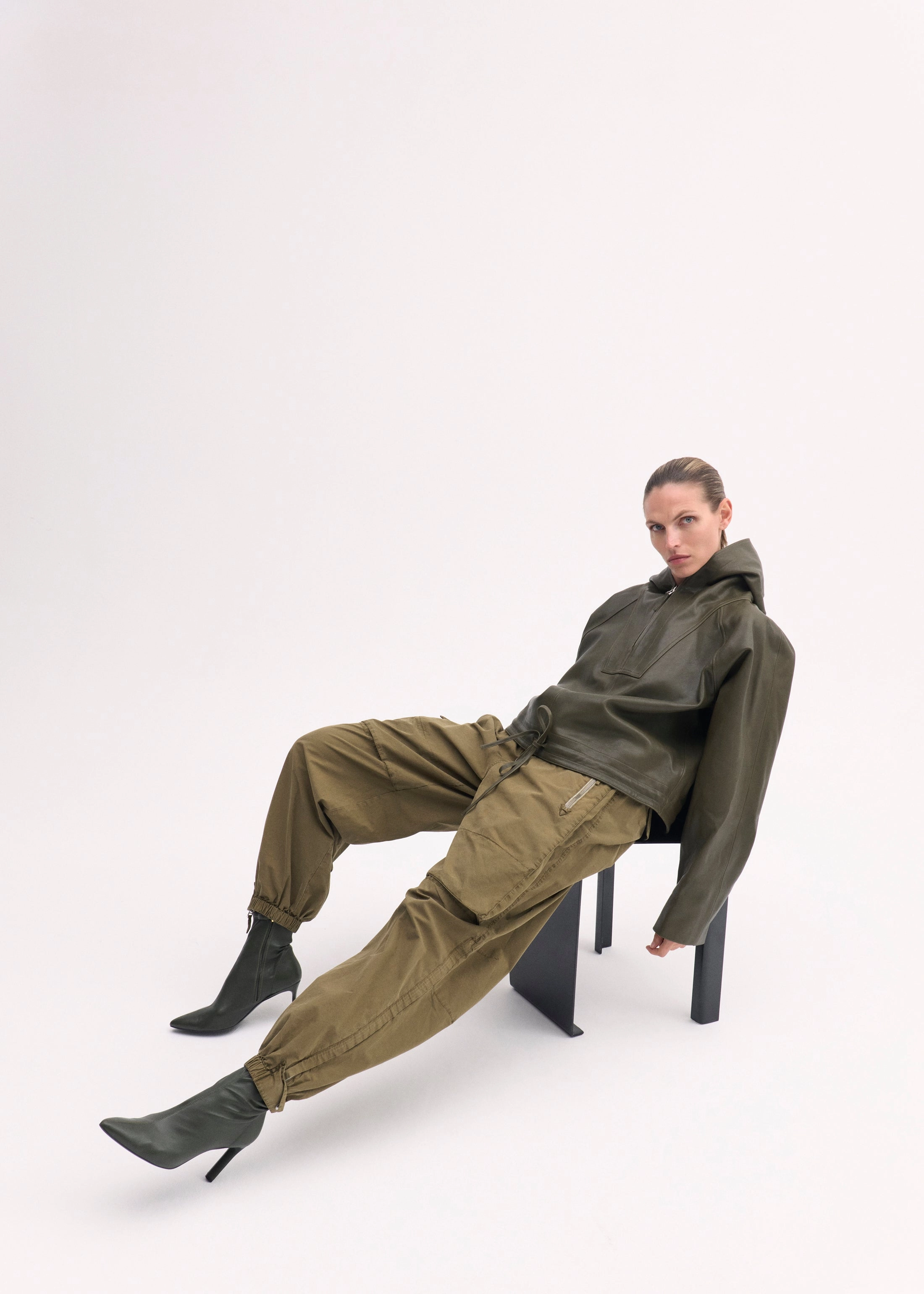 Heeled Leather Sock Bootie In Olive Everyday Armor
