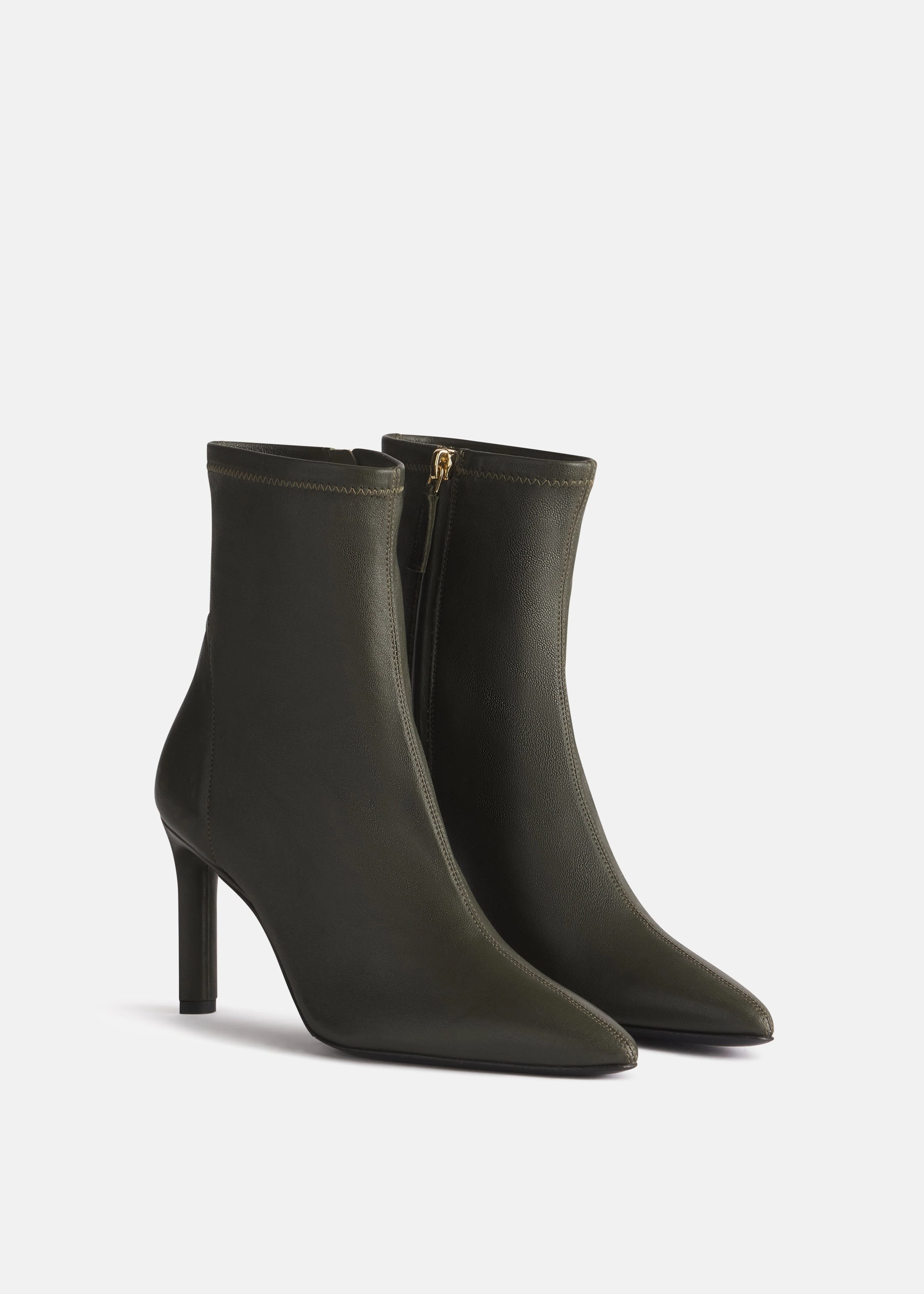 Heeled Leather Sock Bootie In Olive Everyday Comfort