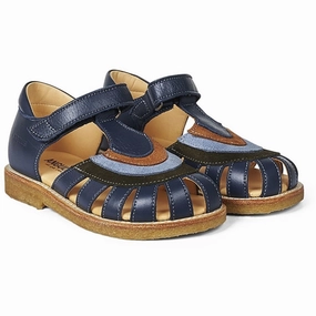 Angulus Sandal W. Rainbow And Velcro Navy/Dark Green/Blue/Cognac Street-Ready