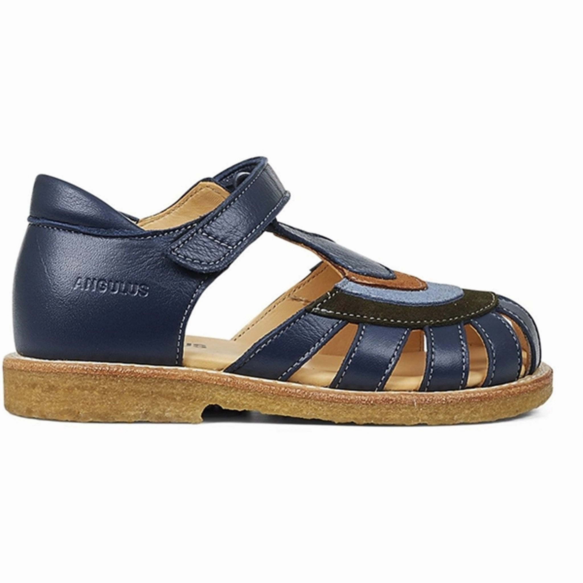 Angulus Sandal W. Rainbow And Velcro Navy/Dark Green/Blue/Cognac Refined To Move