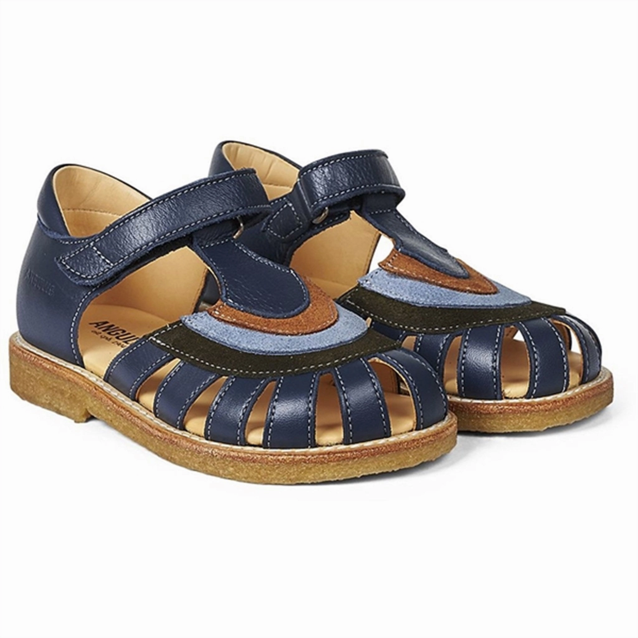 Angulus Sandal W. Rainbow And Velcro Navy/Dark Green/Blue/Cognac Street-Ready