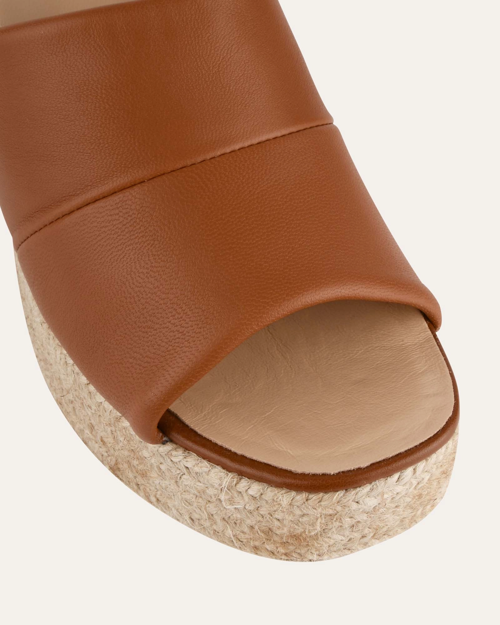 Bold Form Universal Fit Kristen High Heel Espadrille Sandals Tan Leather