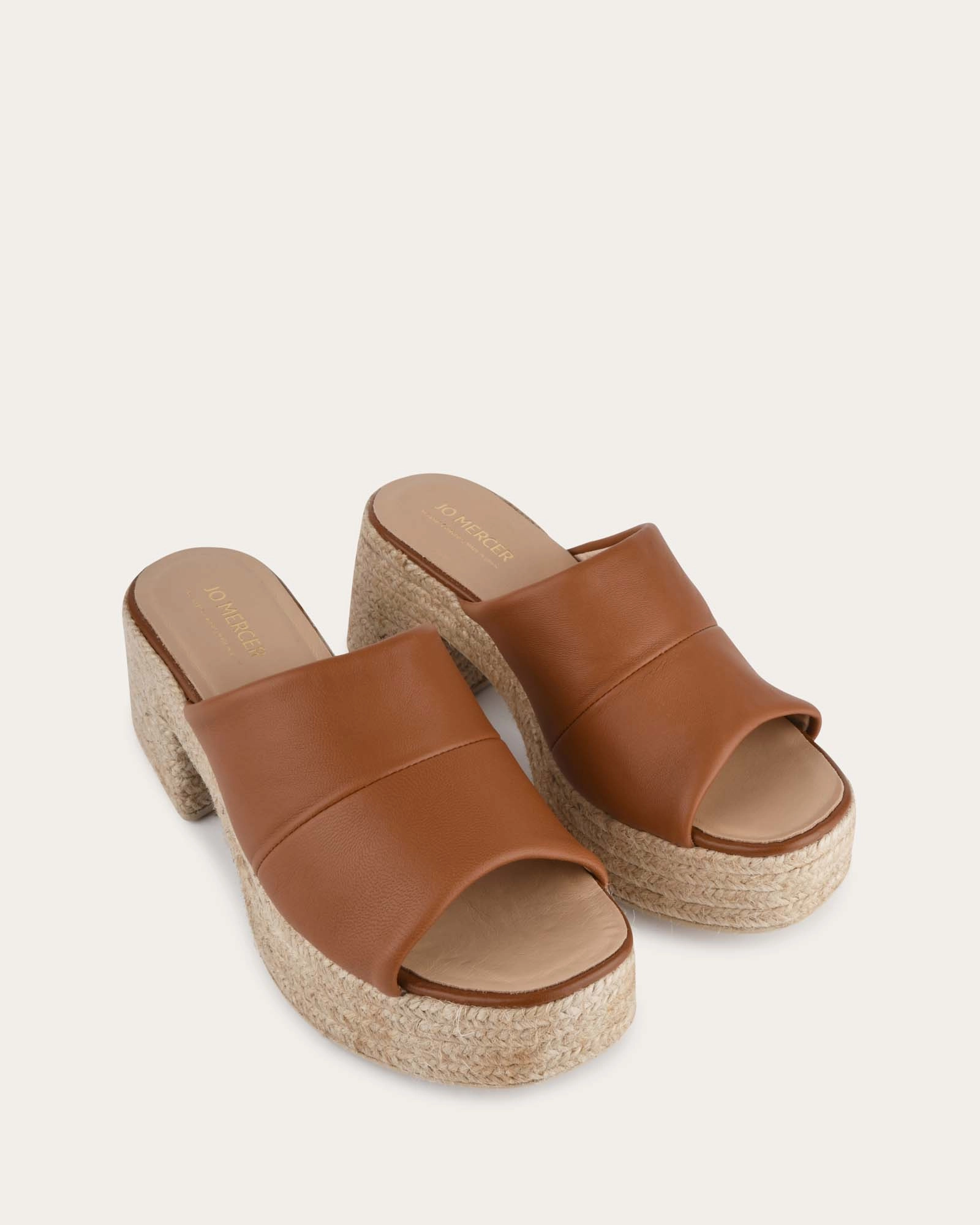 Minimalist Edge Kristen High Heel Espadrille Sandals Tan Leather