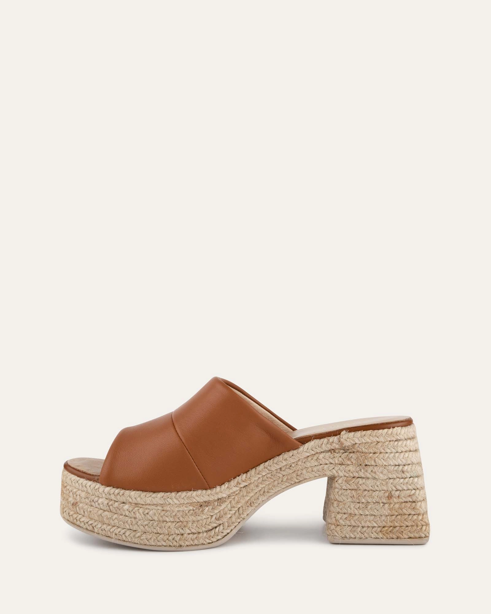 Chill-Crafted Layered Motion Kristen High Heel Espadrille Sandals Tan Leather