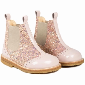 Streamlined Edge Tone-Driven Angulus Chelsea Boots Pale Rose/Rose Glitter/Beige Elastic