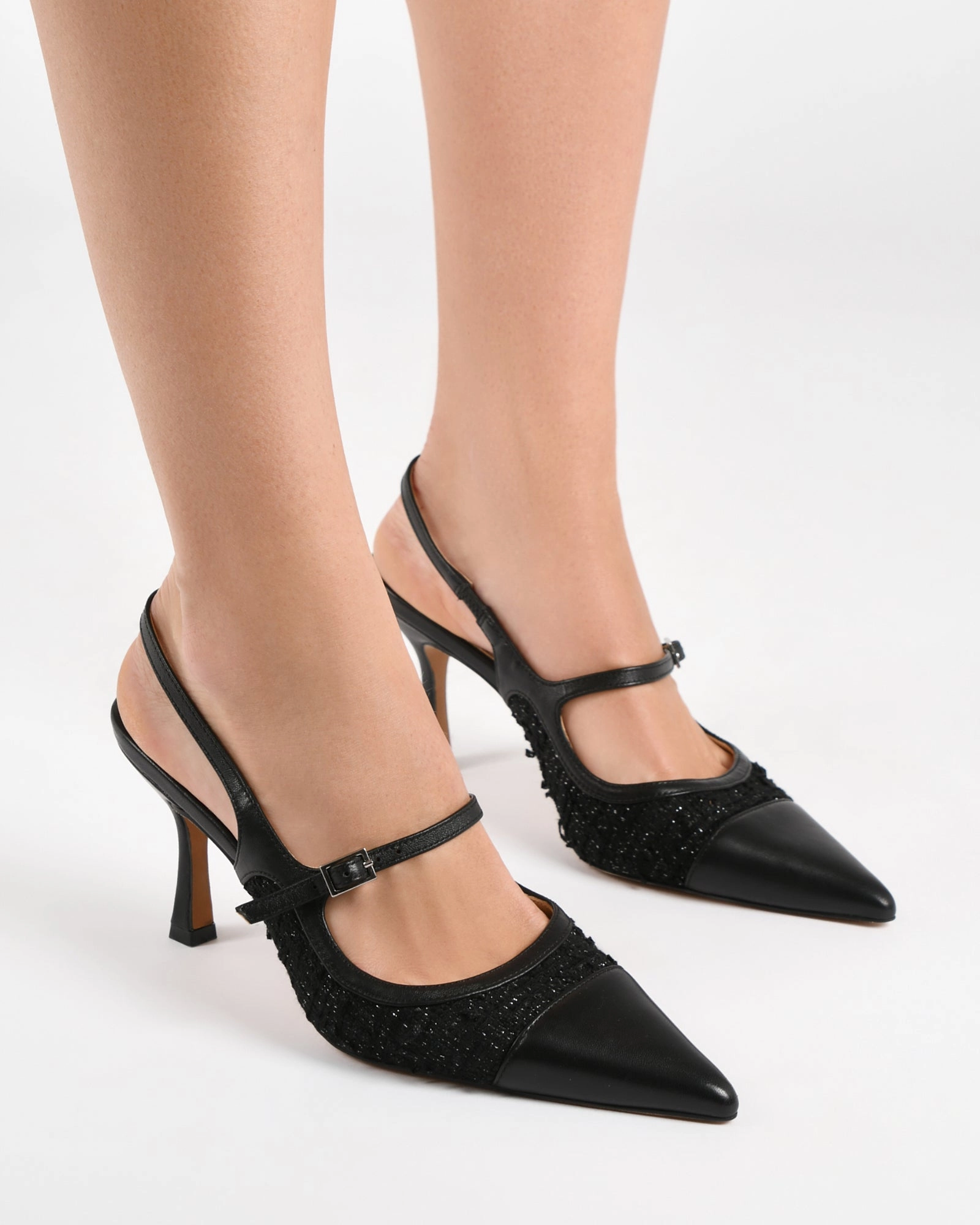 Clean Direction Vibe-Centered Ascot High Heels Black Tweed