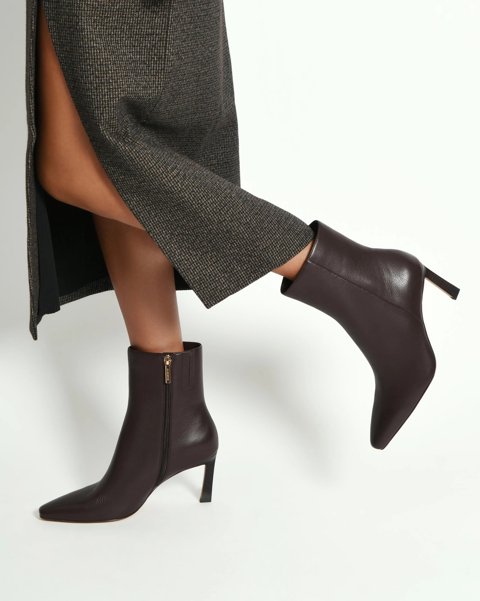 Nessie Mid Ankle Boots Bitter Choc Leather Seasonless Design In-Motion Look