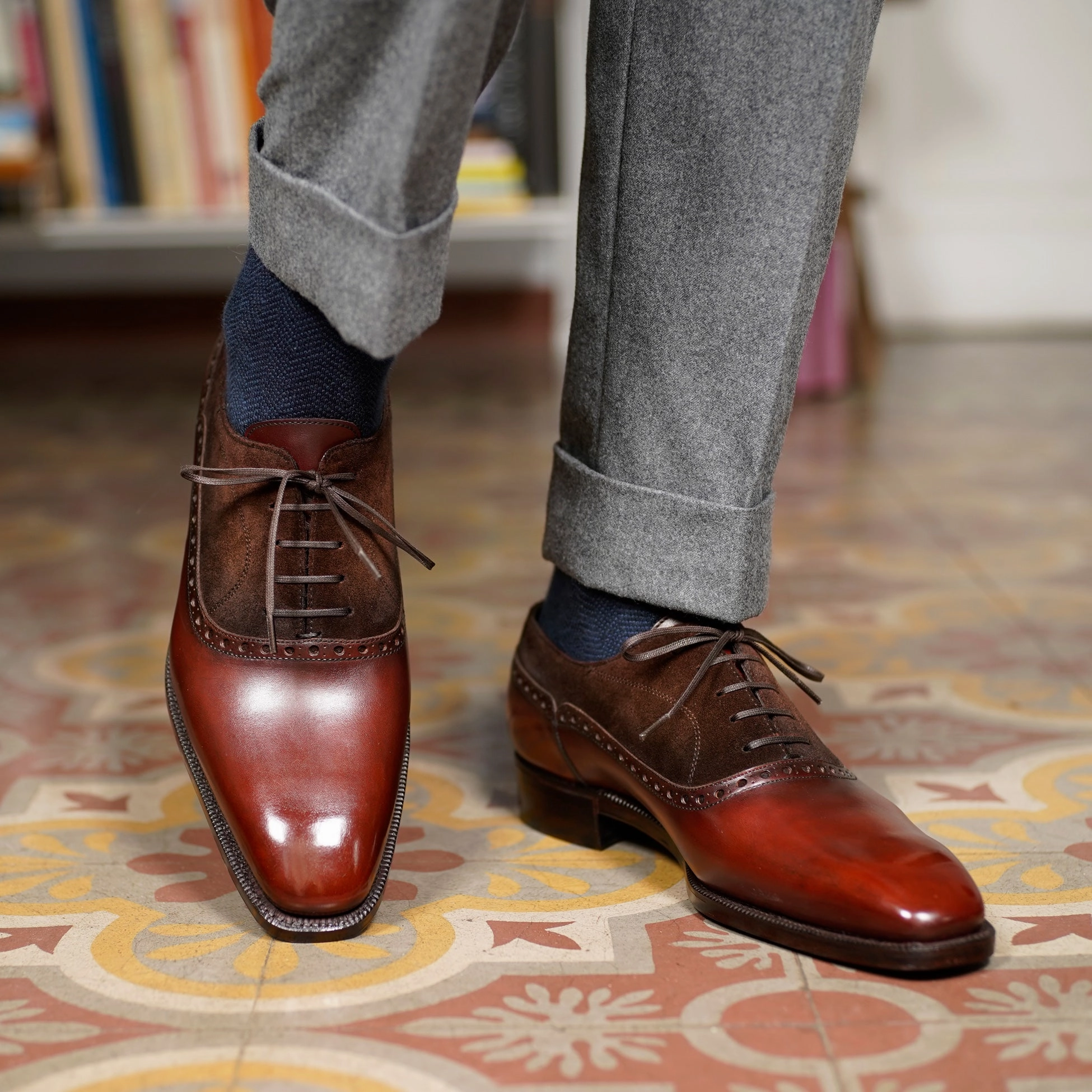 Daily-Ready Live Lightwear Federico Balmoral Brogue Oxford Mto - Chocolate Box Calf & Suede