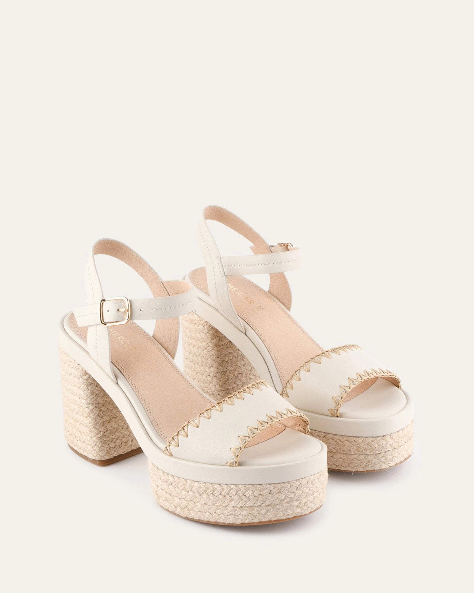 Fisher High Heel Platform Sandals Off White Leather No-Fuss Fit