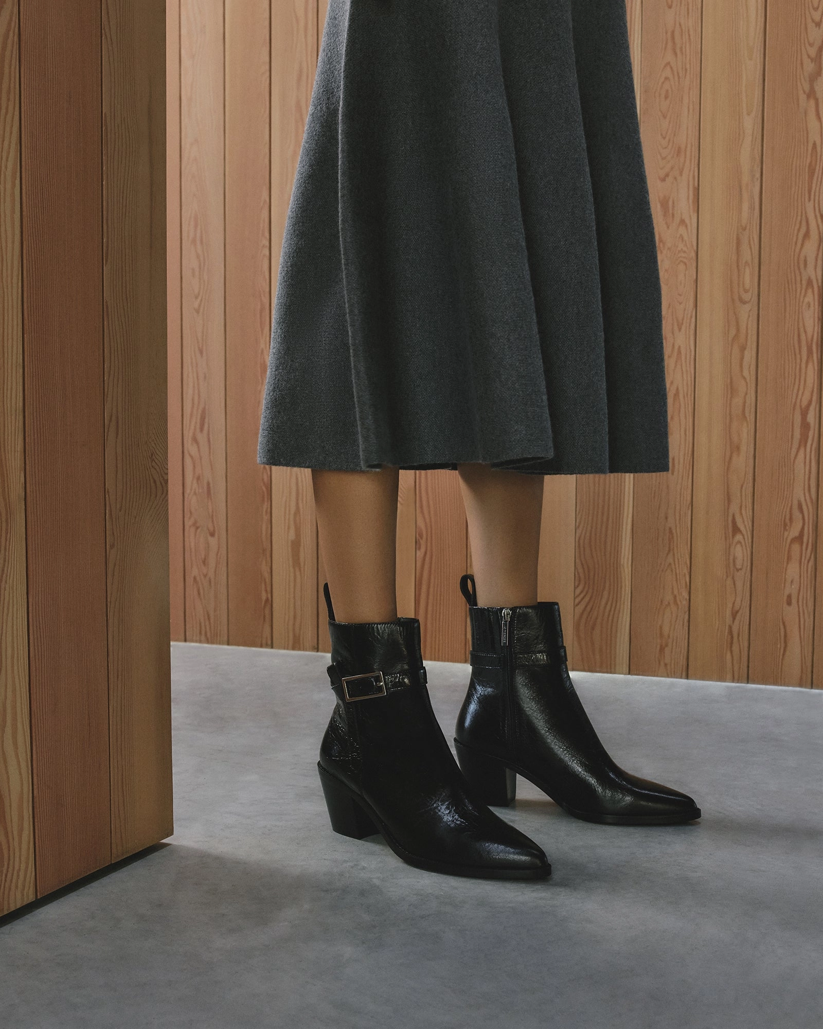 Zena Mid Ankle Boots Black Crinkle Leather Pure Look