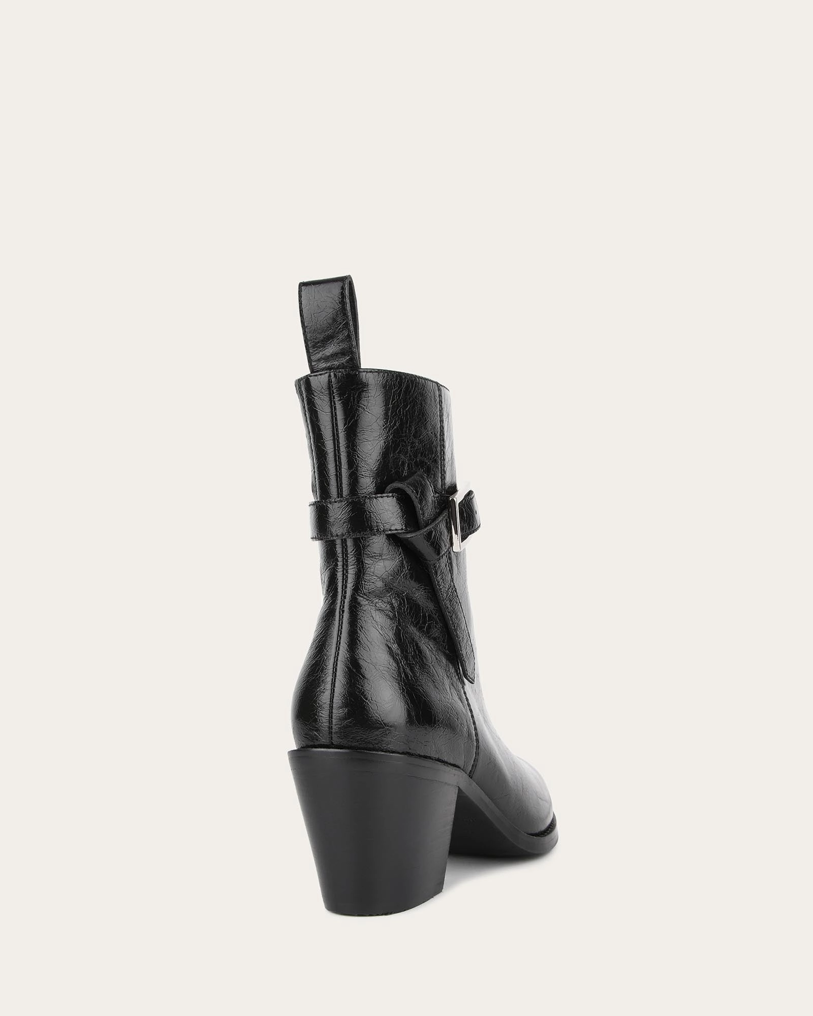 Zena Mid Ankle Boots Black Crinkle Leather Essential Drop Modular Core