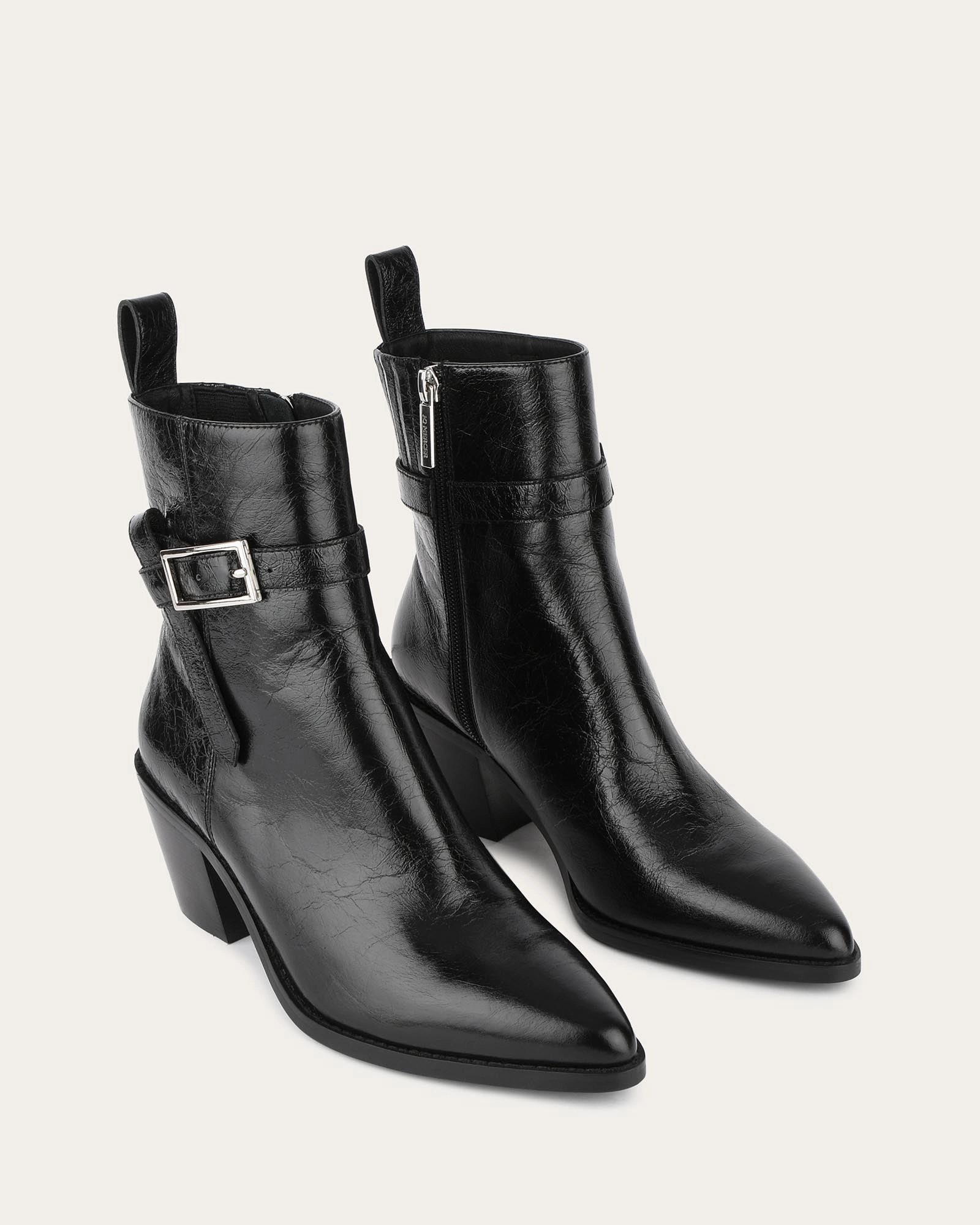 Cool And Essential Zena Mid Ankle Boots Black Crinkle Leather