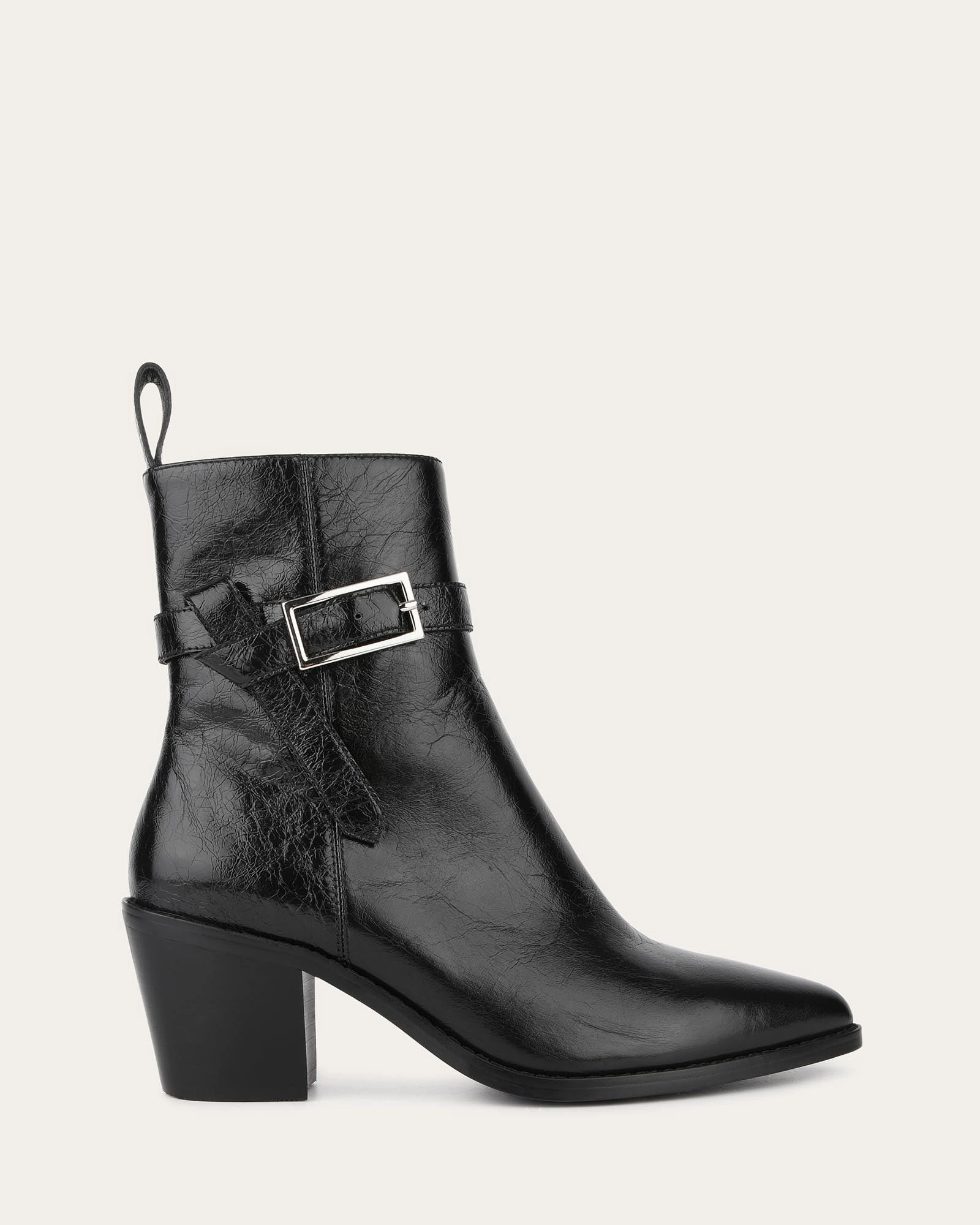 Zena Mid Ankle Boots Black Crinkle Leather Redefined Casual
