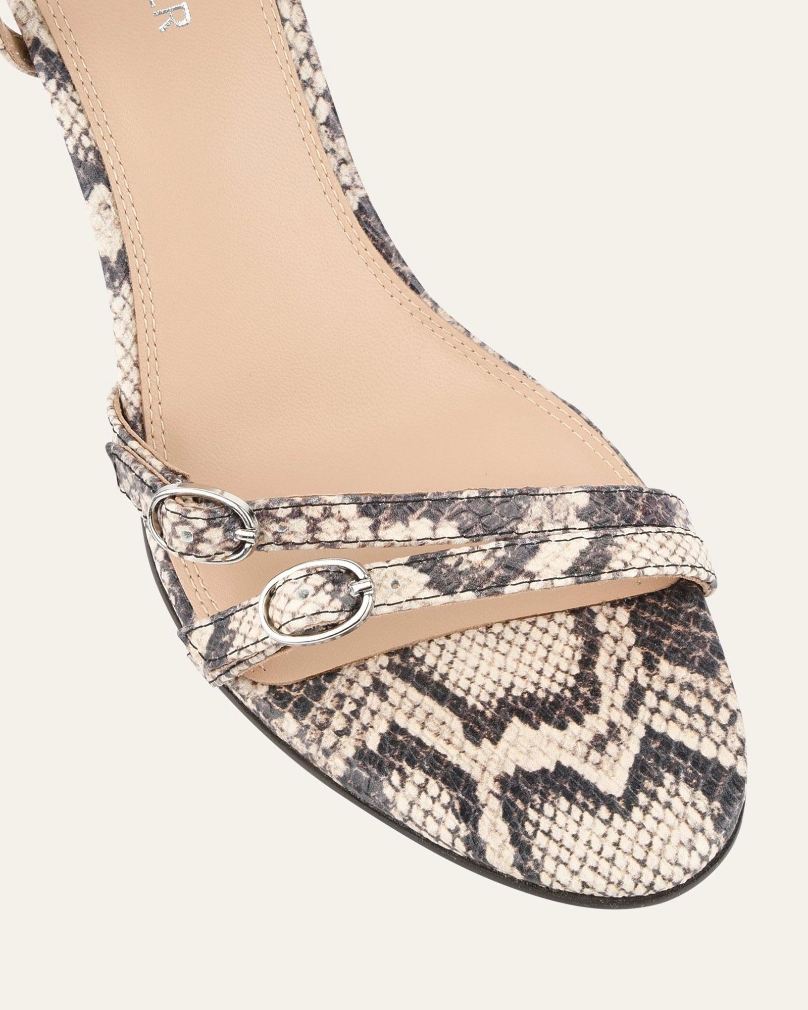 Romy High Heel Sandals Natural Snake Print Leather Pure Look