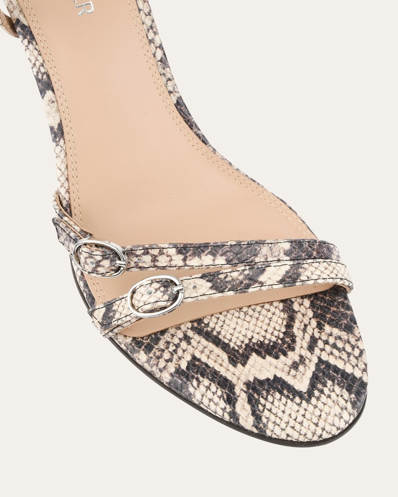 Romy High Heel Sandals Natural Snake Print Leather Freedom Fitted Unisex Rhythm
