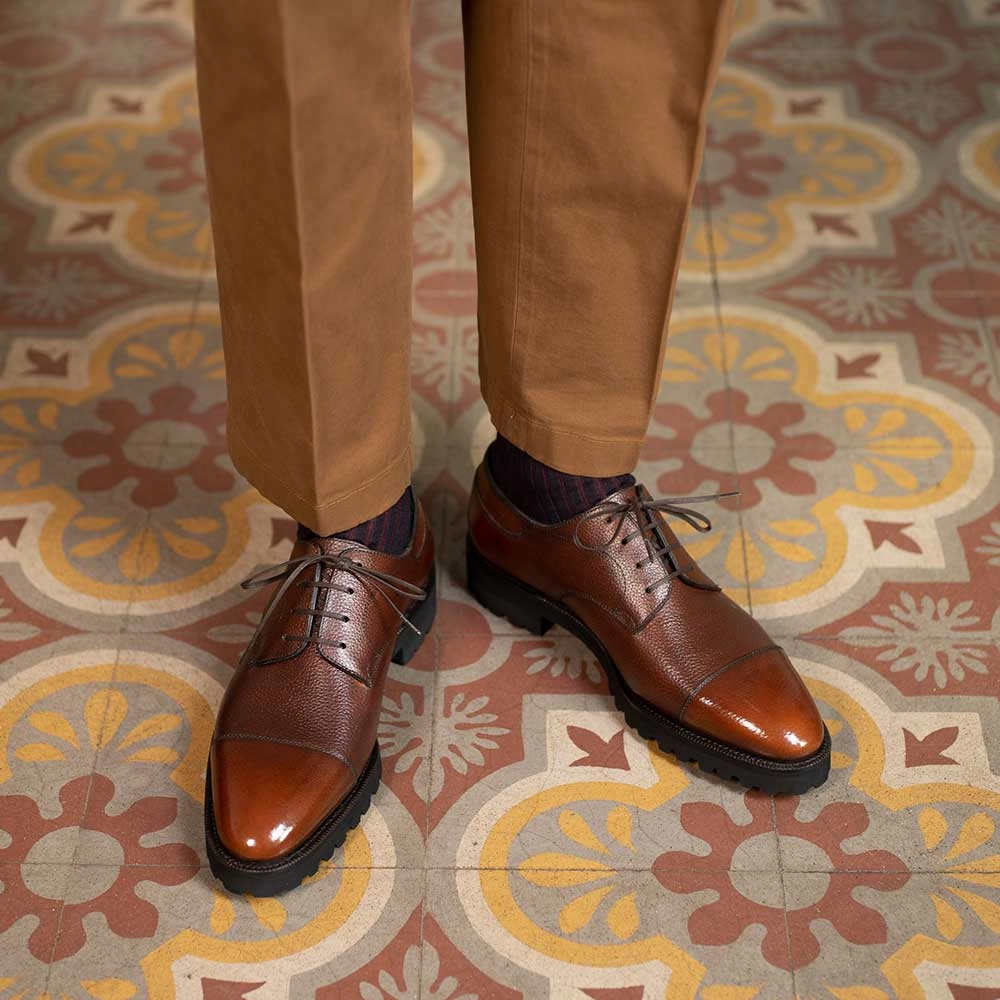 Optimized Form Rhythmic Fit Frank Cap Toe Derby Mto - Chestnut