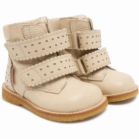 On-The-Go Style Subtle Evolution Angulus Buttermilk Tex-Boot With Hearts And Velcro Closure