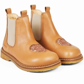 Angulus Chelsea Boots With Heart Almond/Maple Glitter/Beige Elastic Refined Tone Adapt-Fit Gear