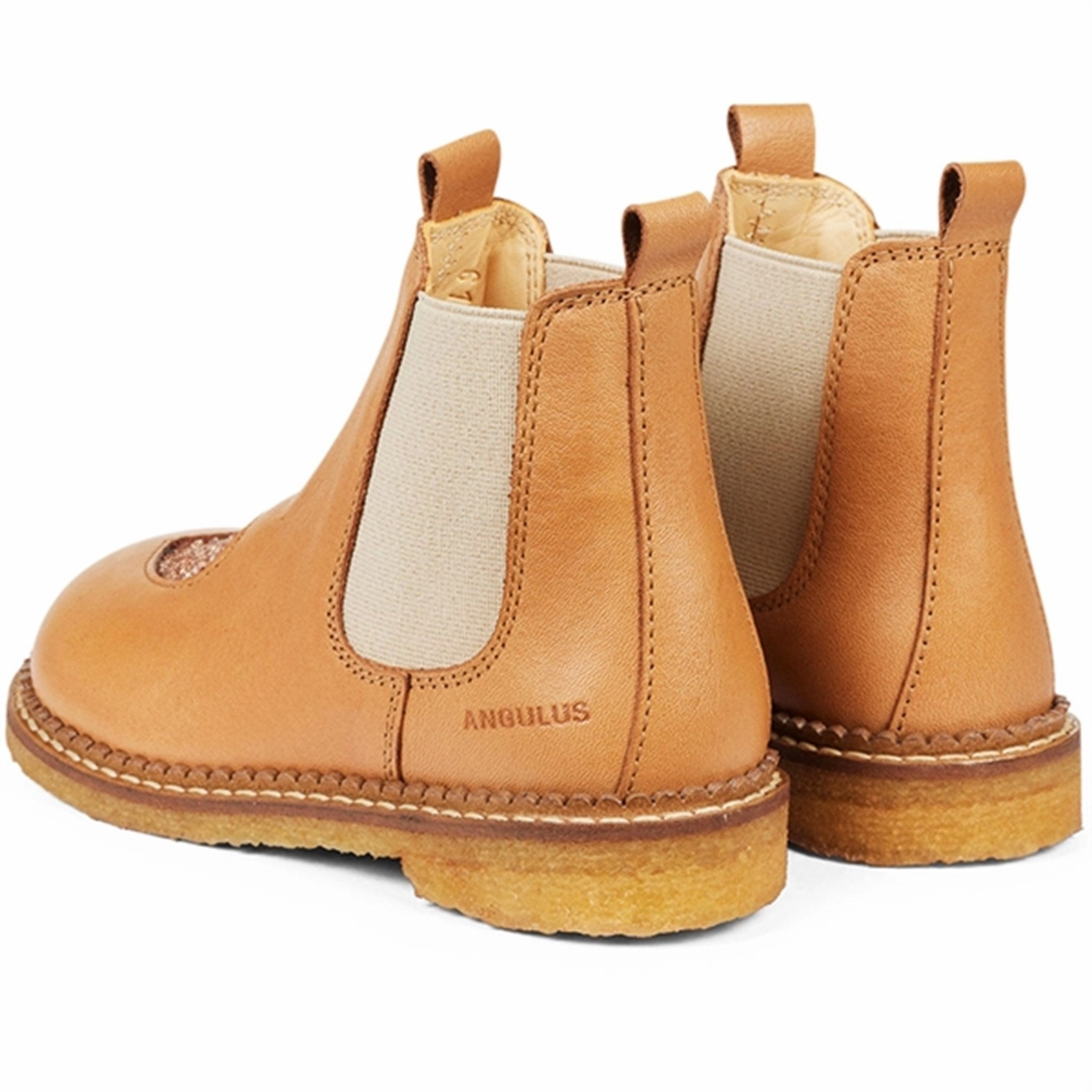 Angulus Chelsea Boots With Heart Almond/Maple Glitter/Beige Elastic Live-Core