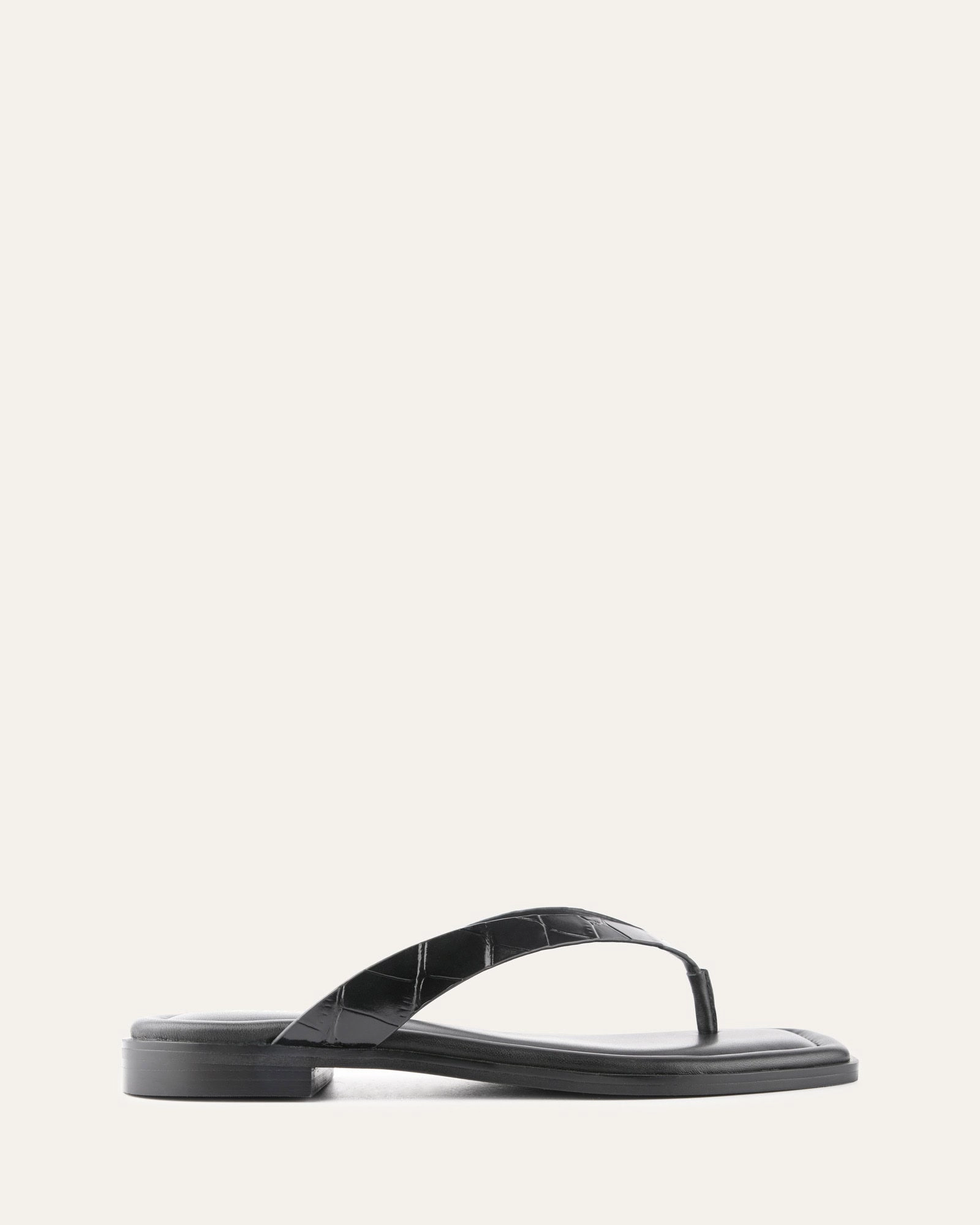 Frenchie Flat Sandals Black Croc Street Motion Fresh Silhouette