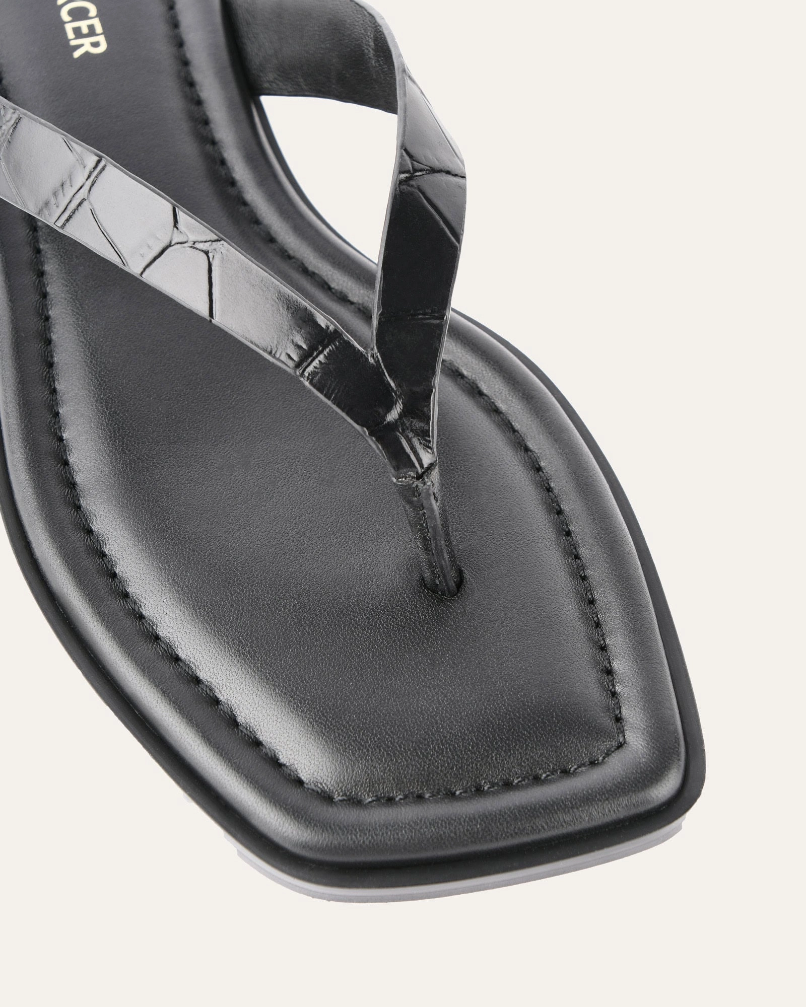 Frenchie Flat Sandals Black Croc Essentials In Motion Quiet Impact