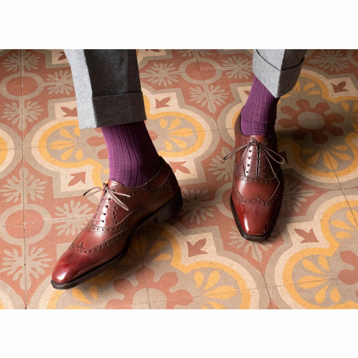 Full Brogue Wingtip Oxford Shoe Mto - Marron Mediterraneo Edge-Layered