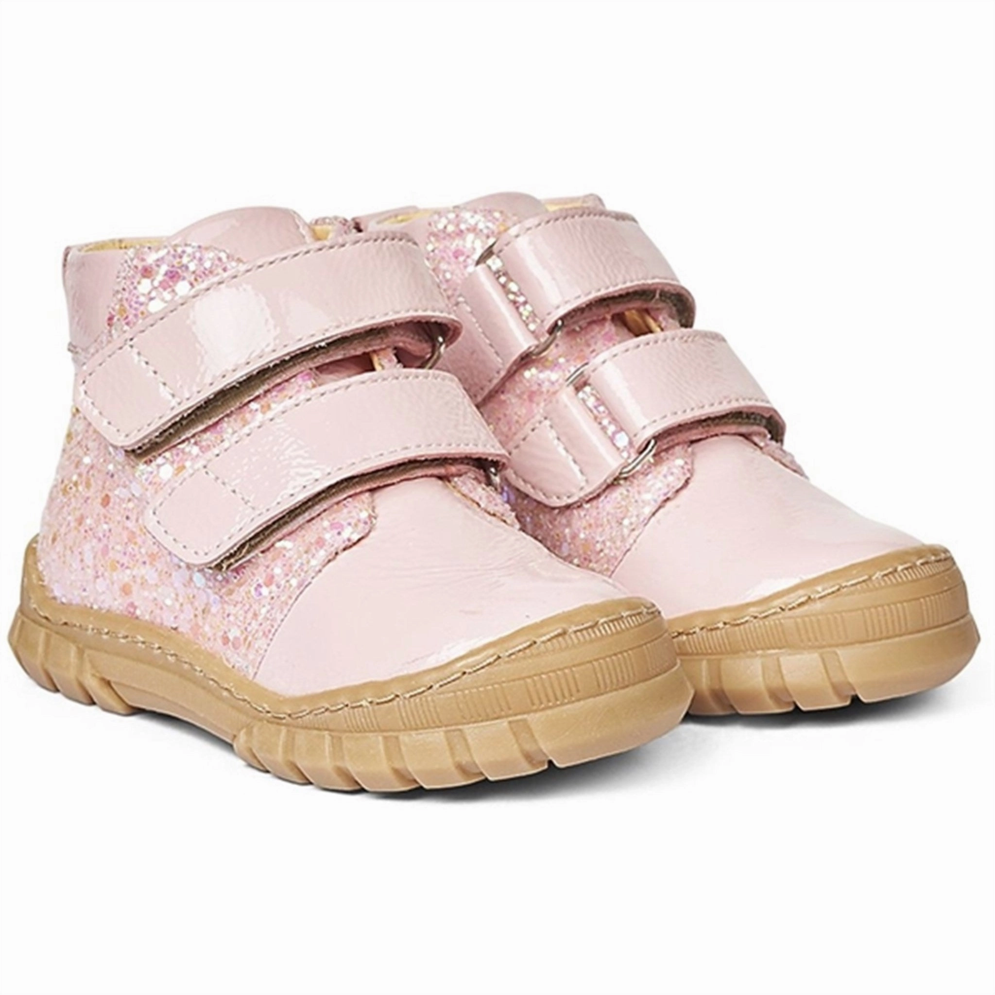 Minimal Design Angulus Starter Shoe W. Velcro And Glitter Details Peach/Peach Glitter