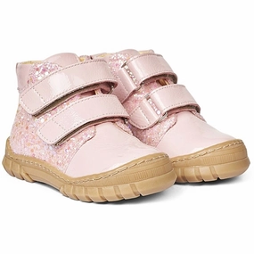 Minimal Design Angulus Starter Shoe W. Velcro And Glitter Details Peach/Peach Glitter