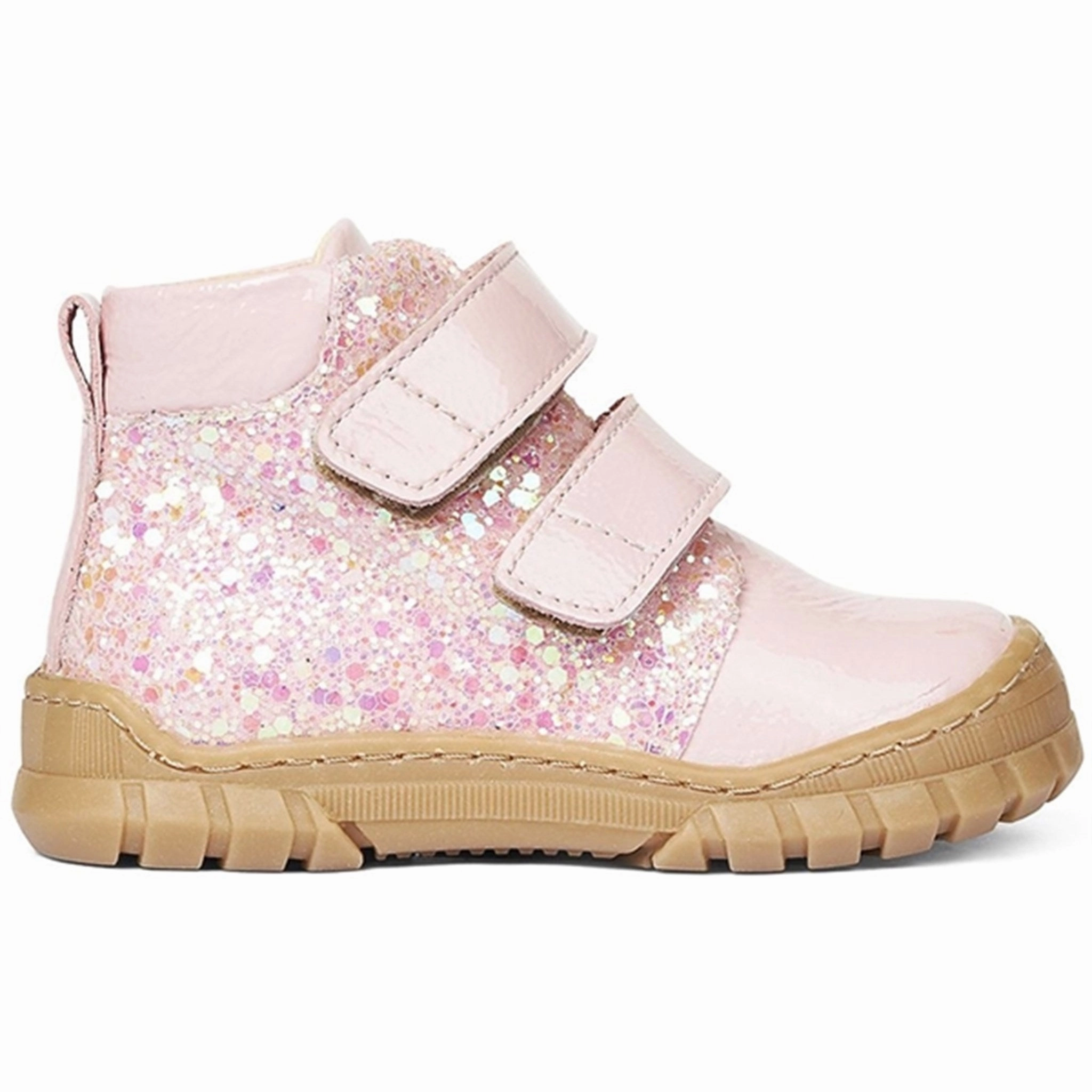 Subtle Tone Streamlined Pieces Angulus Starter Shoe W. Velcro And Glitter Details Peach/Peach Glitter