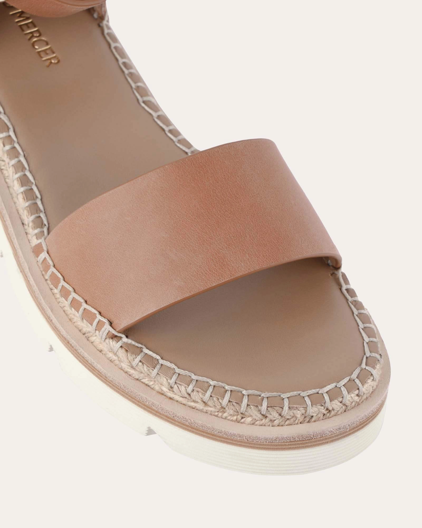 Ivy Flat Sandals Tan Leather Bold Details