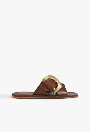 Clean Direction Forward Function Lois Brown Leather Flat Sandal