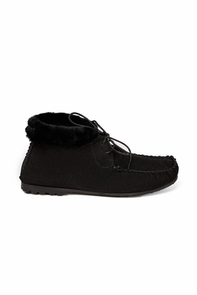 Refined Feel Leather Sheepskin Moccasin In Montone Nero