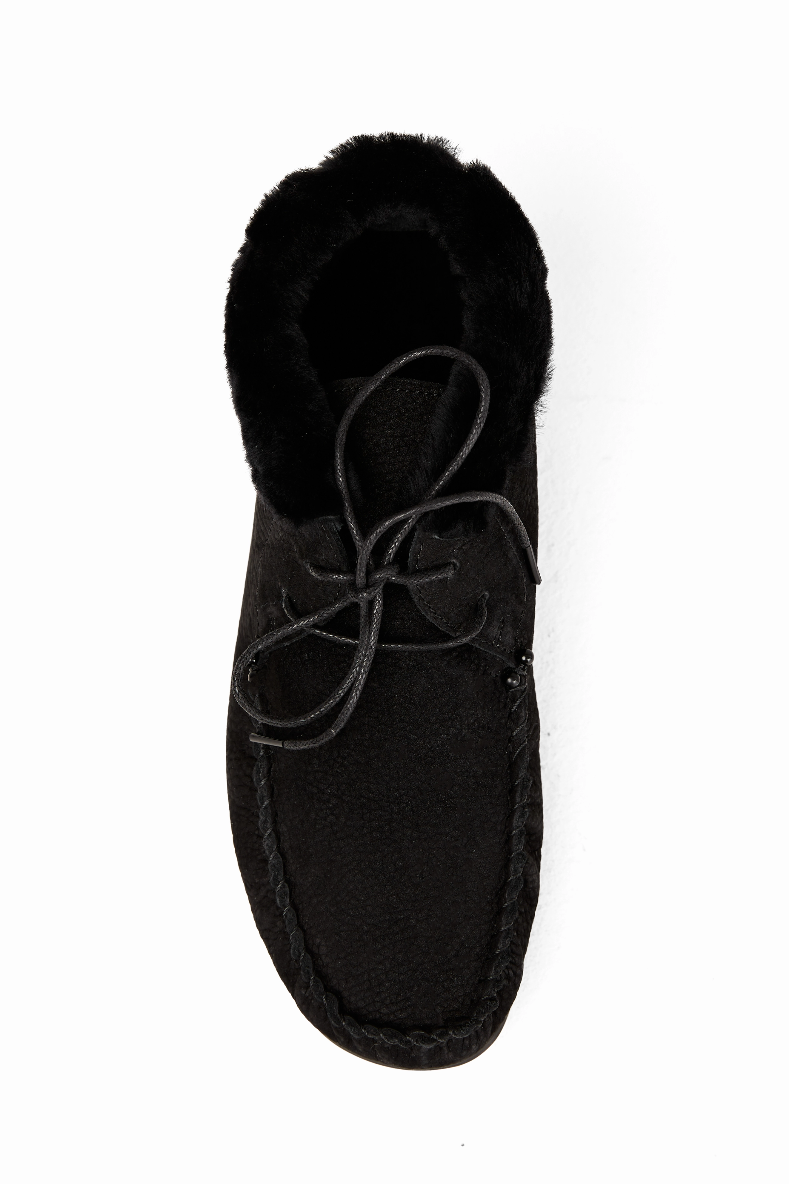 Smart Casual Leather Sheepskin Moccasin In Montone Nero