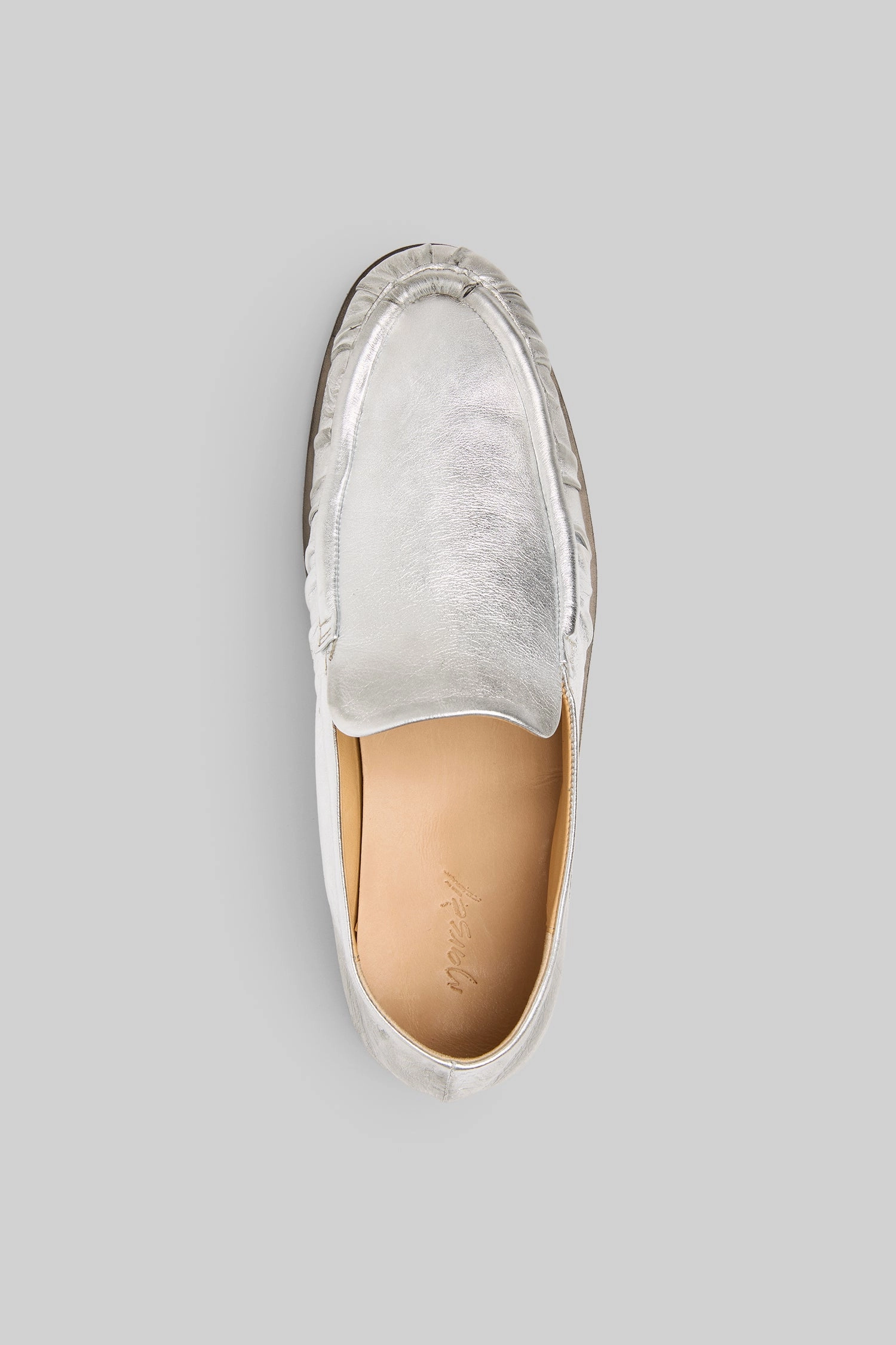 Laminated Leather Loafer Shoe In Silver Foil Function First Your Core Layer