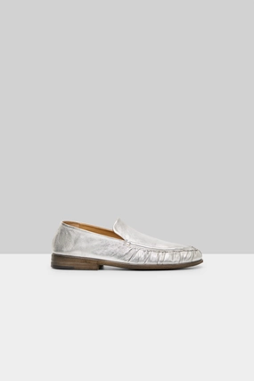 Laminated Leather Loafer Shoe In Silver Foil Cool And Clean Live Refined